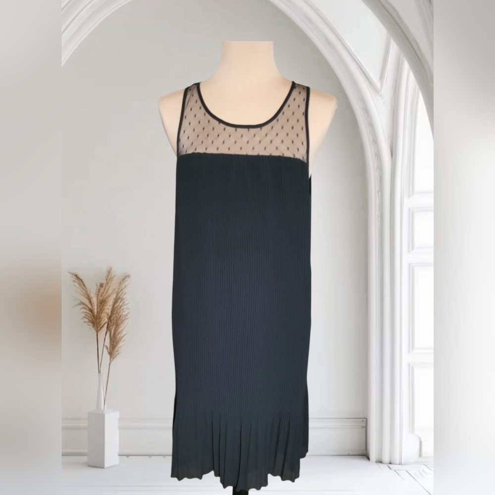 *SOLD* Apart Pleated Dress with Sheer Polka Dot Detail